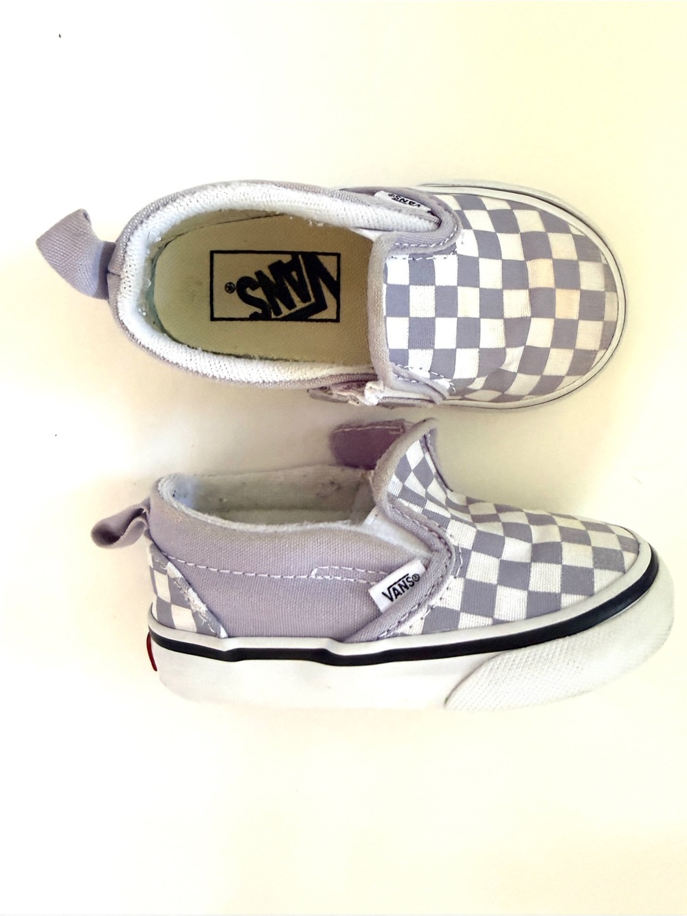 Vans Toddler Slip-On Checkered Sneakers Size 5 Lavender White Velcro